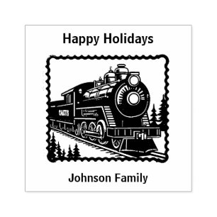 Vintage Christmas Stamp Steam Train. Editable