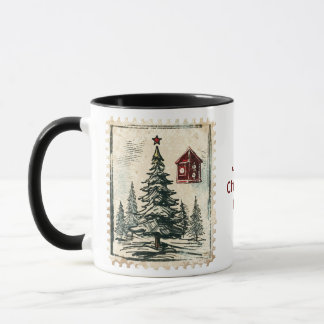 Vintage Christmas Stamps. Editable name. Mug