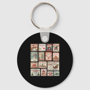 Vintage Christmas Stamps Holiday Party Tee Festive Keychain
