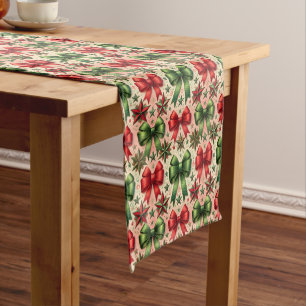Vintage Christmas Stars and Bows Pattern Short Table Runner