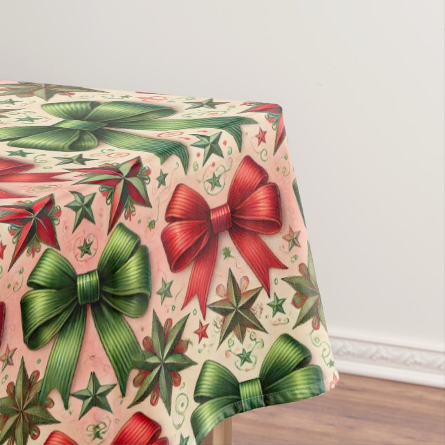 Vintage Christmas Stars and Bows Pattern Tablecloth (In Situ)