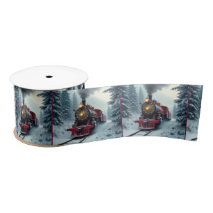 Vintage Christmas Steam Locomotive Satin Ribbon
