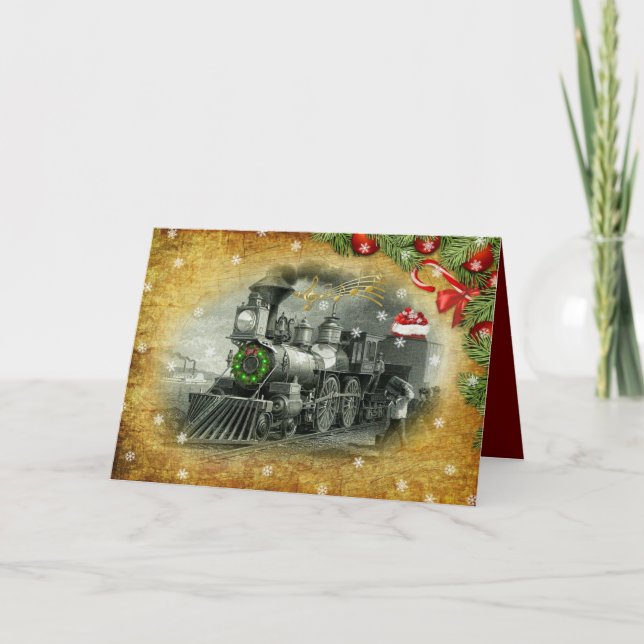 Vintage Christmas Steam Train Holiday Card (Front)