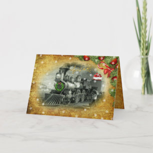 Vintage Christmas Steam Train Holiday Card