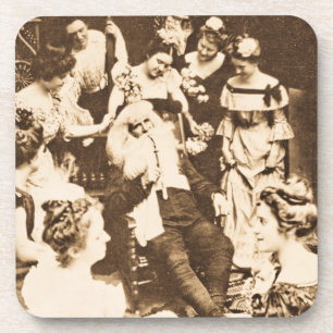Vintage Christmas Stereoview Santa and the Ladies Coaster