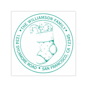 Vintage Christmas Stocking Return Address Green Self-inking Stamp