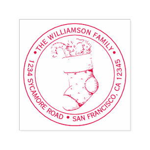 Vintage Christmas Stocking Return Address Red Self-inking Stamp