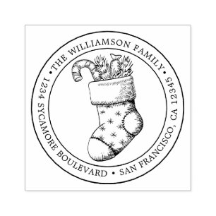 Vintage Christmas Stocking Round Return Address Ru Rubber Stamp