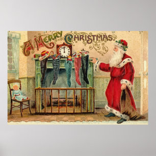Vintage Christmas Stockings Poster