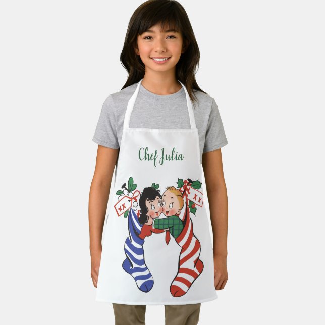 Vintage Christmas Stockings with Cute Children Apron (Insitu)