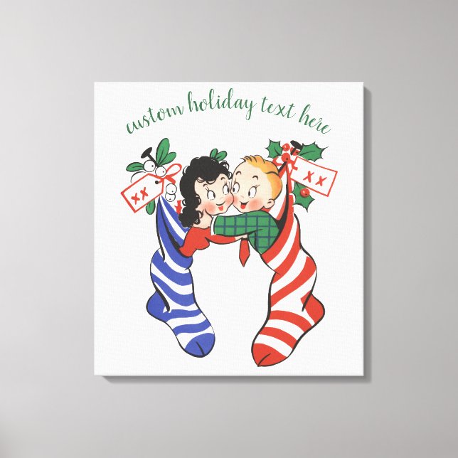 Vintage Christmas Stockings with Cute Children Canvas Print (Front)