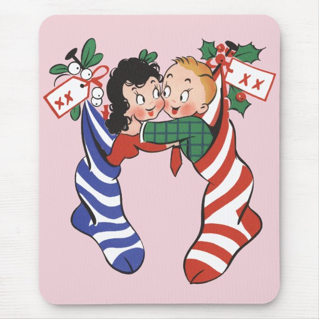Vintage Christmas Stockings with Cute Children Mouse Pad (Front)