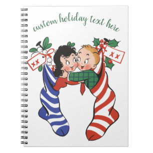 Vintage Christmas Stockings with Cute Children Notebook