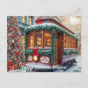 Vintage Christmas Streetcar in Snow Postcard