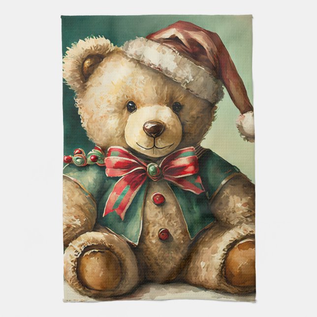 Vintage Christmas Teddy bear Kitchen Towel (Vertical)