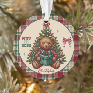 Vintage Christmas Teddy Bear Plaid Keepsake Ornament