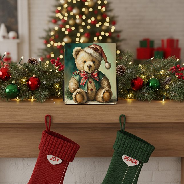 Vintage Christmas Teddy bear Plaque (Creator Uploaded)