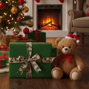 Vintage Christmas Teddy bear Satin Ribbon