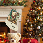 Vintage Christmas Teddy bear Small Christmas Stocking<br><div class="desc">Vintage Christmas Teddy bear</div>