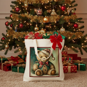 Vintage Christmas Teddy bear Tote Bag