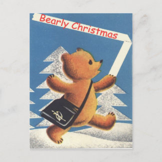 Vintage Christmas,  Teddy, bearly Christmas Holiday Postcard