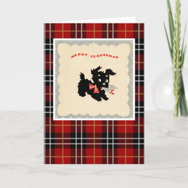 Vintage Christmas Terrier Dog Holiday Card (Front)