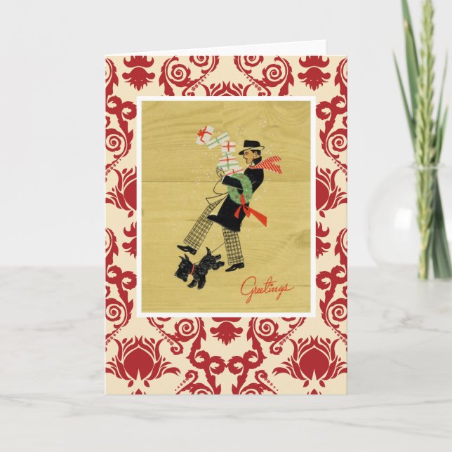 Vintage Christmas Terrier Dog Holiday Card (Front)