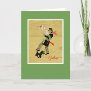 Vintage Christmas Terrier Dog Holiday Card