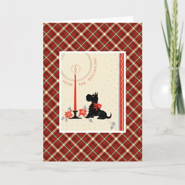 Vintage Christmas Terrier Dog Holiday Card (Front)
