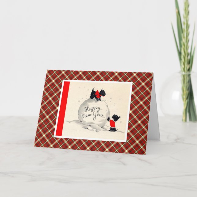Vintage Christmas Terrier Dog Holiday Card (Front)