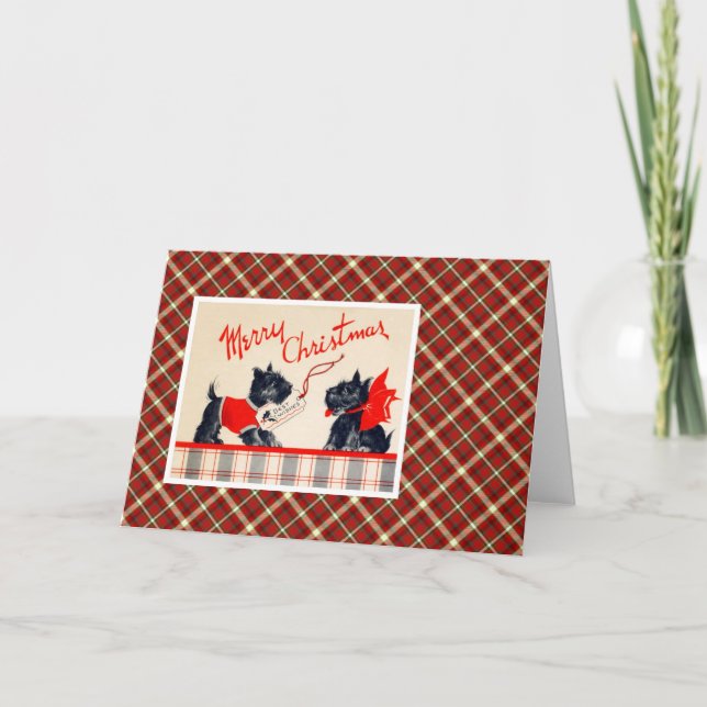 Vintage Christmas Terrier Dog Holiday Card (Front)