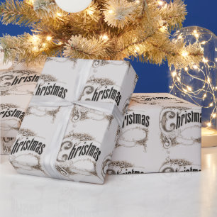 Vintage Christmas Text with Ornate Border Wrapping Paper