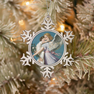 Vintage Christmas, The Angel of Peace (1901) Snowflake Pewter Christmas Ornament