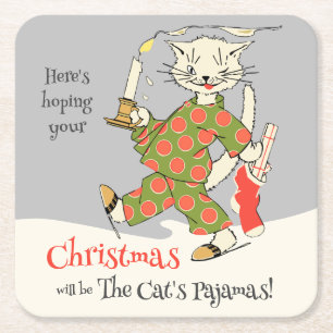 Vintage Christmas The Cat's pyjamas CC1273 Funny Square Paper Coaster