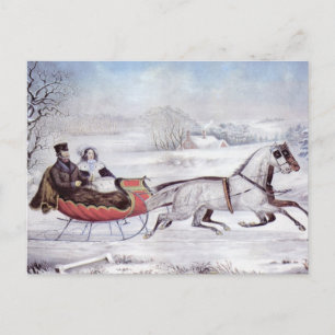 Vintage Christmas, The Road Winter, Sleigh Horse Holiday Postcard