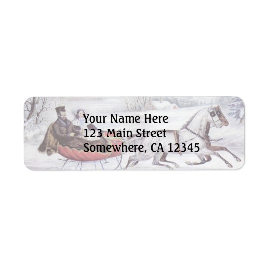 Vintage Christmas, The Road Winter, Sleigh Horse Return Address Label