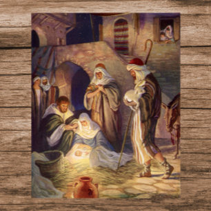 Vintage Christmas, Three Shepherds and Baby Jesus Poster