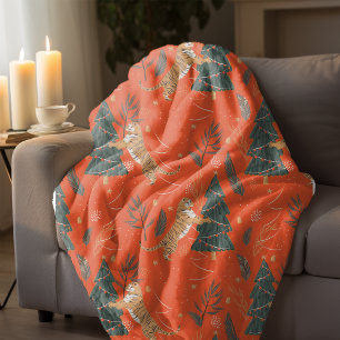 Vintage Christmas Tiger and Christmas Tree Sherpa Blanket