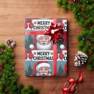 Vintage Christmas Tiger With Christmas Tree Wrapping Paper