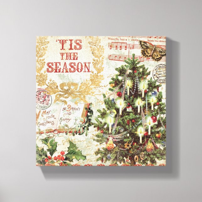 Vintage Christmas Tis the Season Canvas Print (Front)