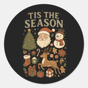 Vintage Christmas Tis' the Season Retro Santa Classic Round Sticker