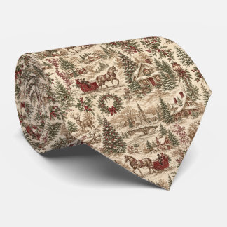 Vintage Christmas Toile Gift Wrap | Deer & Sleigh Tie