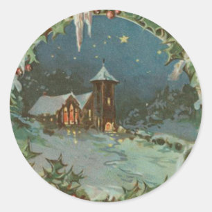 Vintage Christmas Town with Children Classic Round Sticker