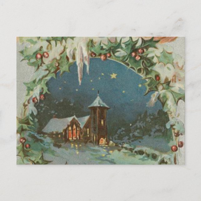 Vintage Christmas Town with Children Holiday Postcard (Front)