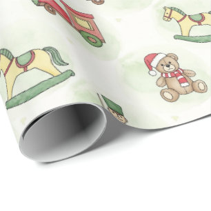 Vintage Christmas Toy Pattern   Festive Rocking  Wrapping Paper