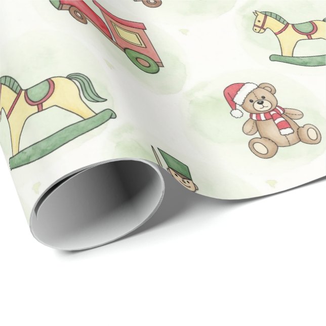 Vintage Christmas Toy Pattern | Festive Rocking  Wrapping Paper (Roll Corner)