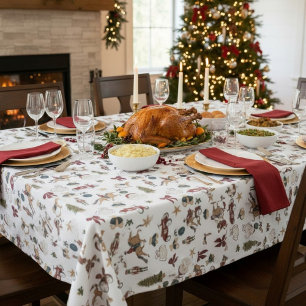Vintage Christmas Toy Pattern Red Blue White Table Tablecloth