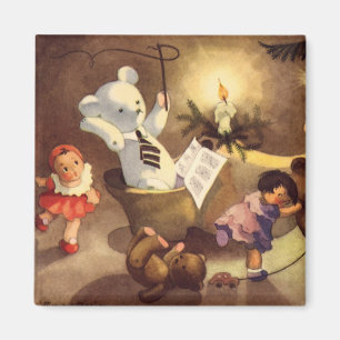 Vintage Christmas Toys, Dancing Dolls, Teddy Bears Magnet