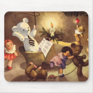 Vintage Christmas Toys, Dancing Dolls, Teddy Bears Mouse Pad