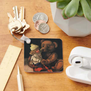 Vintage Christmas Toys, Doll and a Teddy Bear Keychain